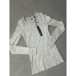 BKE Y2k 90's Long White Lace Metallic Long‎ Sleeve Scoop Neck Top Size S